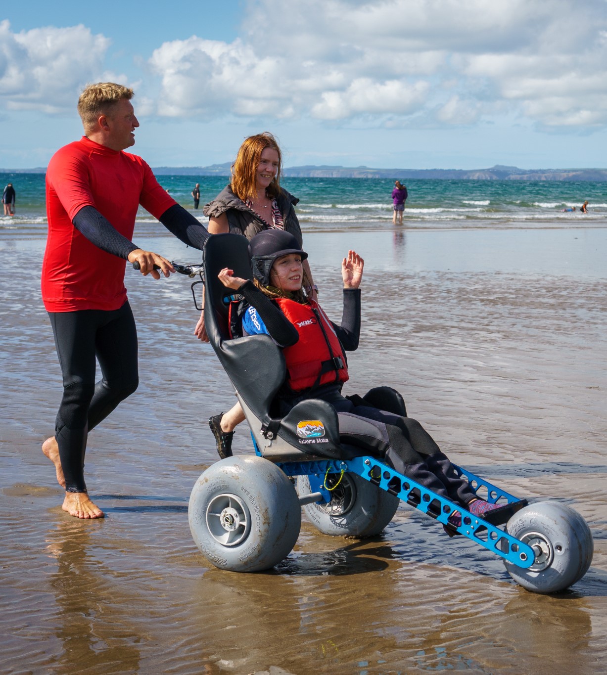 Extreme Motus All-terrain wheelchair on the beach