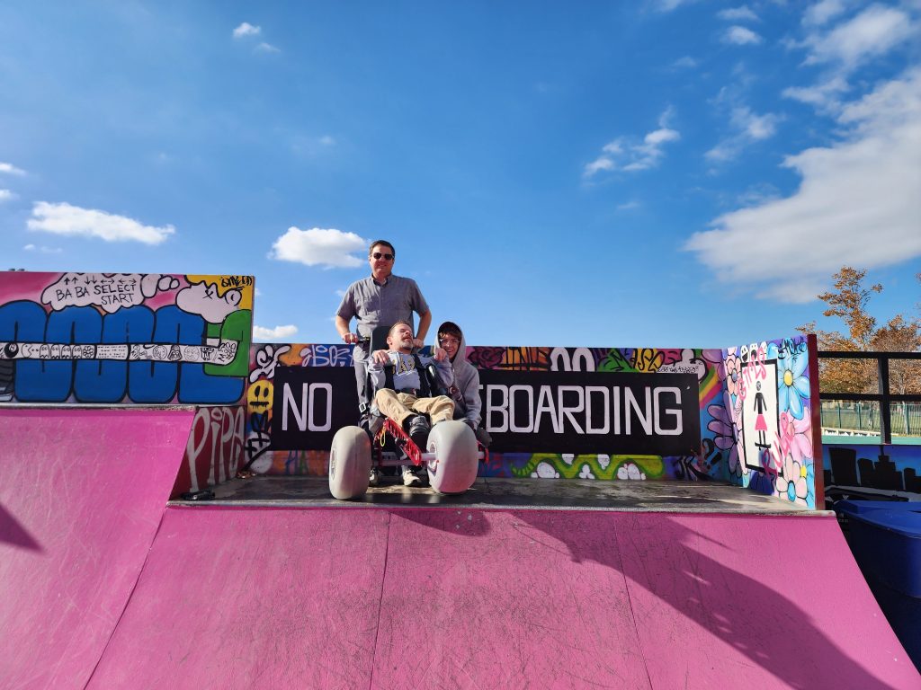 all-terrain wheelchair at the skatepark