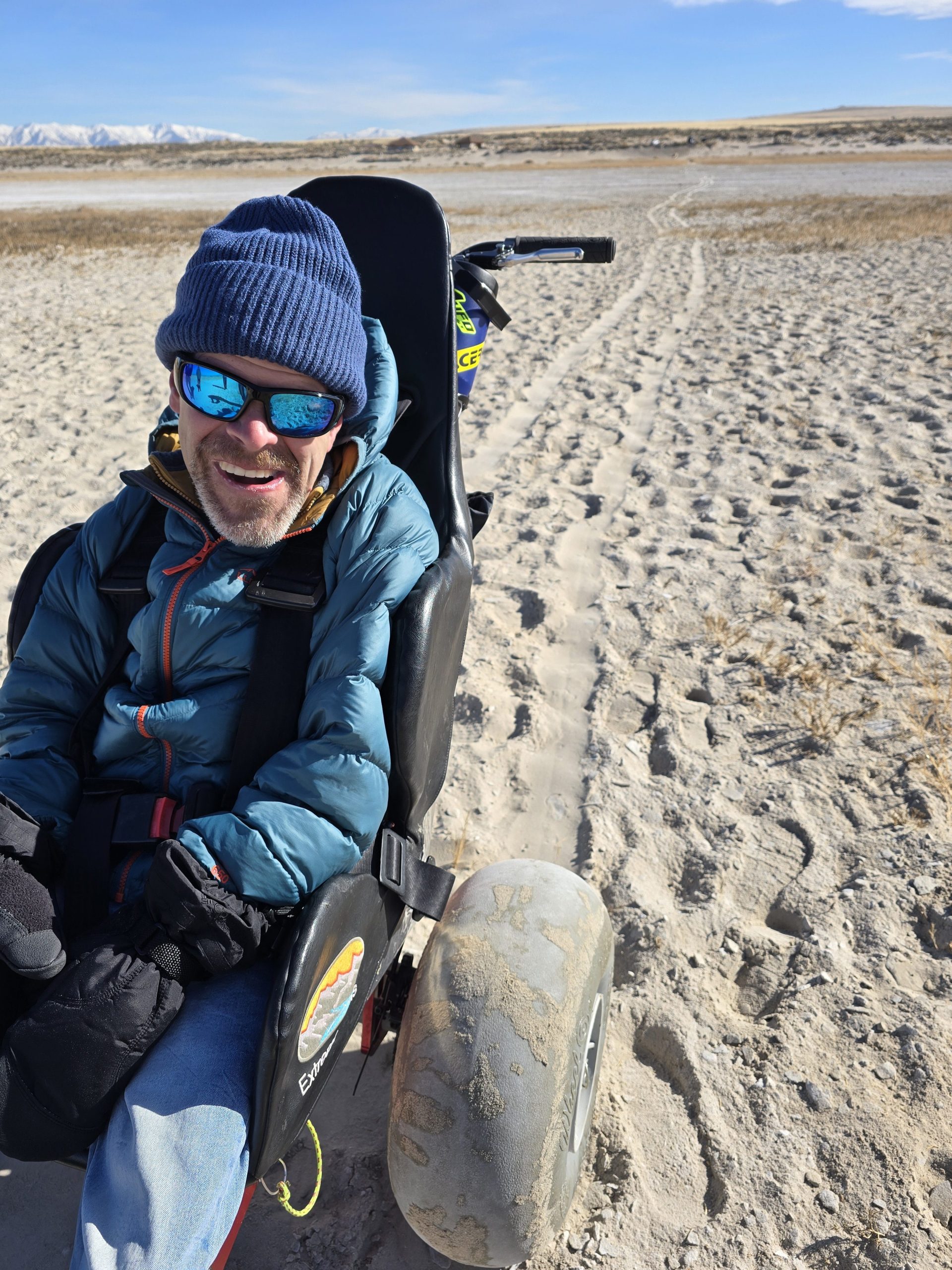 Extreme Motus all-terrain wheelchair at Antelope Island State Park, Utah