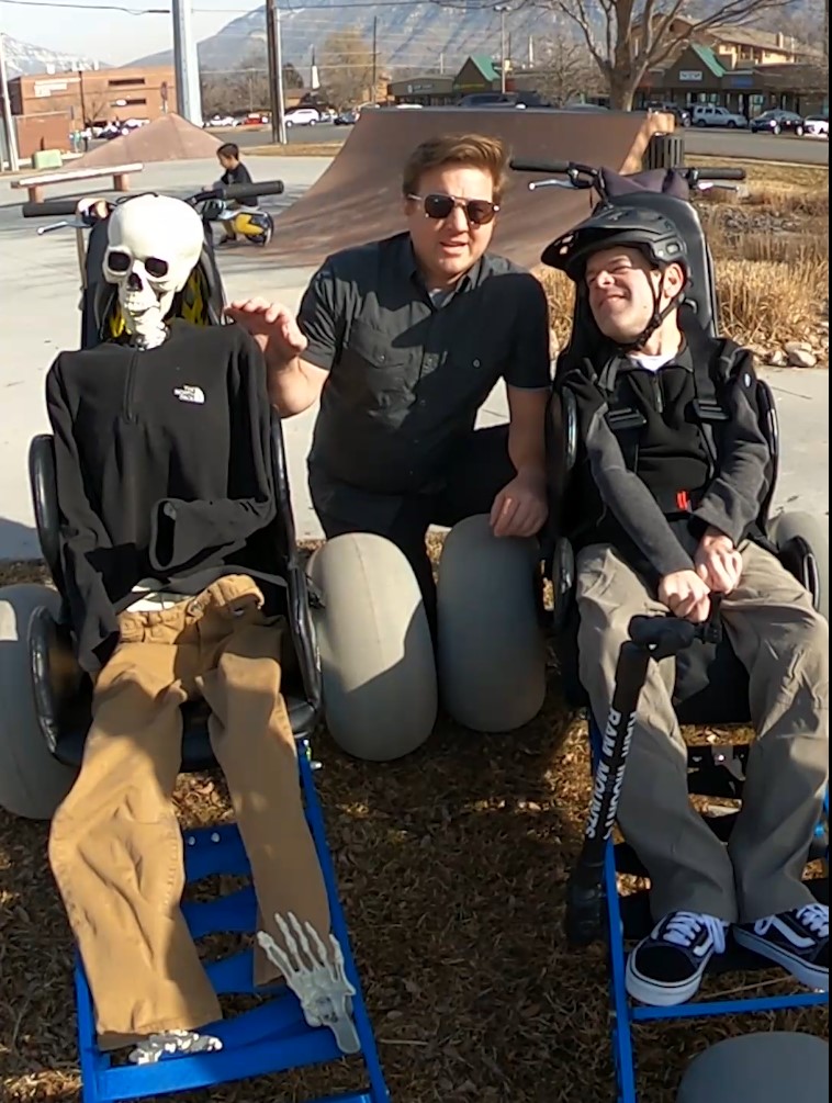 Mr. Bones in the Extreme Motus All-Terrain Wheelchair