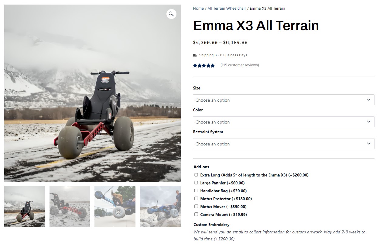 Extreme Motus all-terrain wheelchairs shop now page