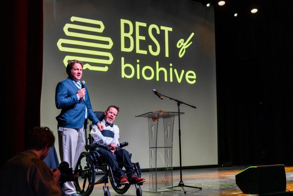 Sam and Ryan accepting their award for "Customer advocate of the year" from BioHive.