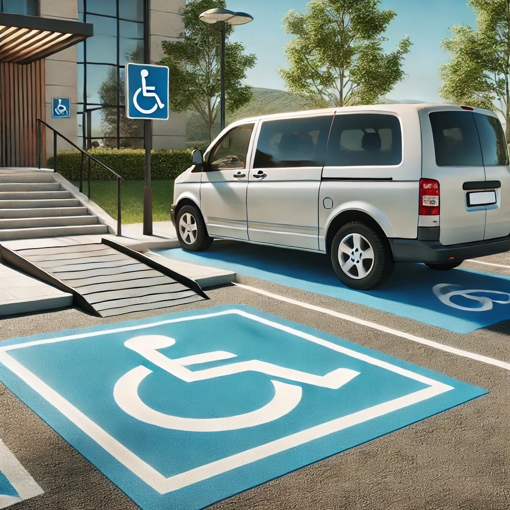 Disabled parking space for wheelchair users.