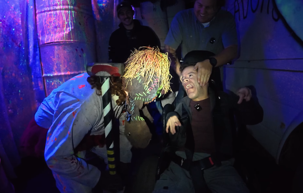 man with cerebral palsy visits a haunted forest in an extreme motus all terrain wheelchair